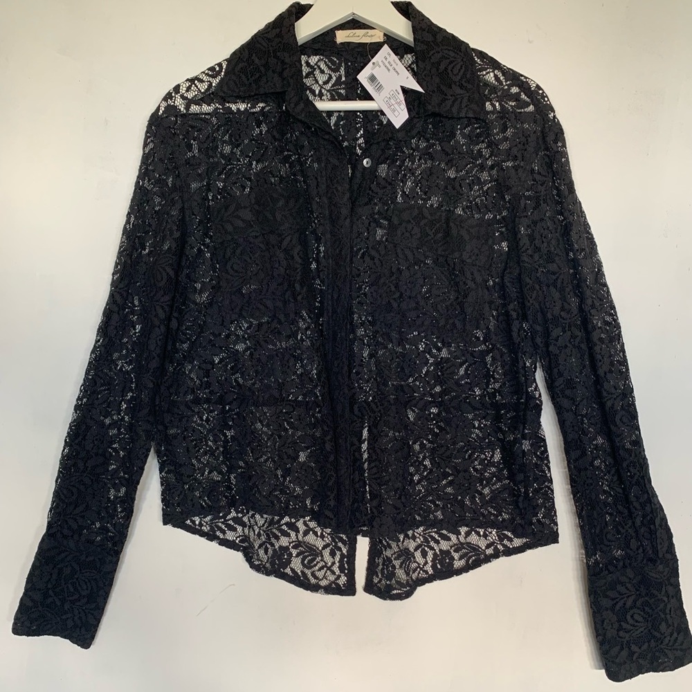 π Chelsea Flower Shirt Jacket Lace Mother of Pearl Buttons New Yearβs Eve BLK S - Picture 3 of 16